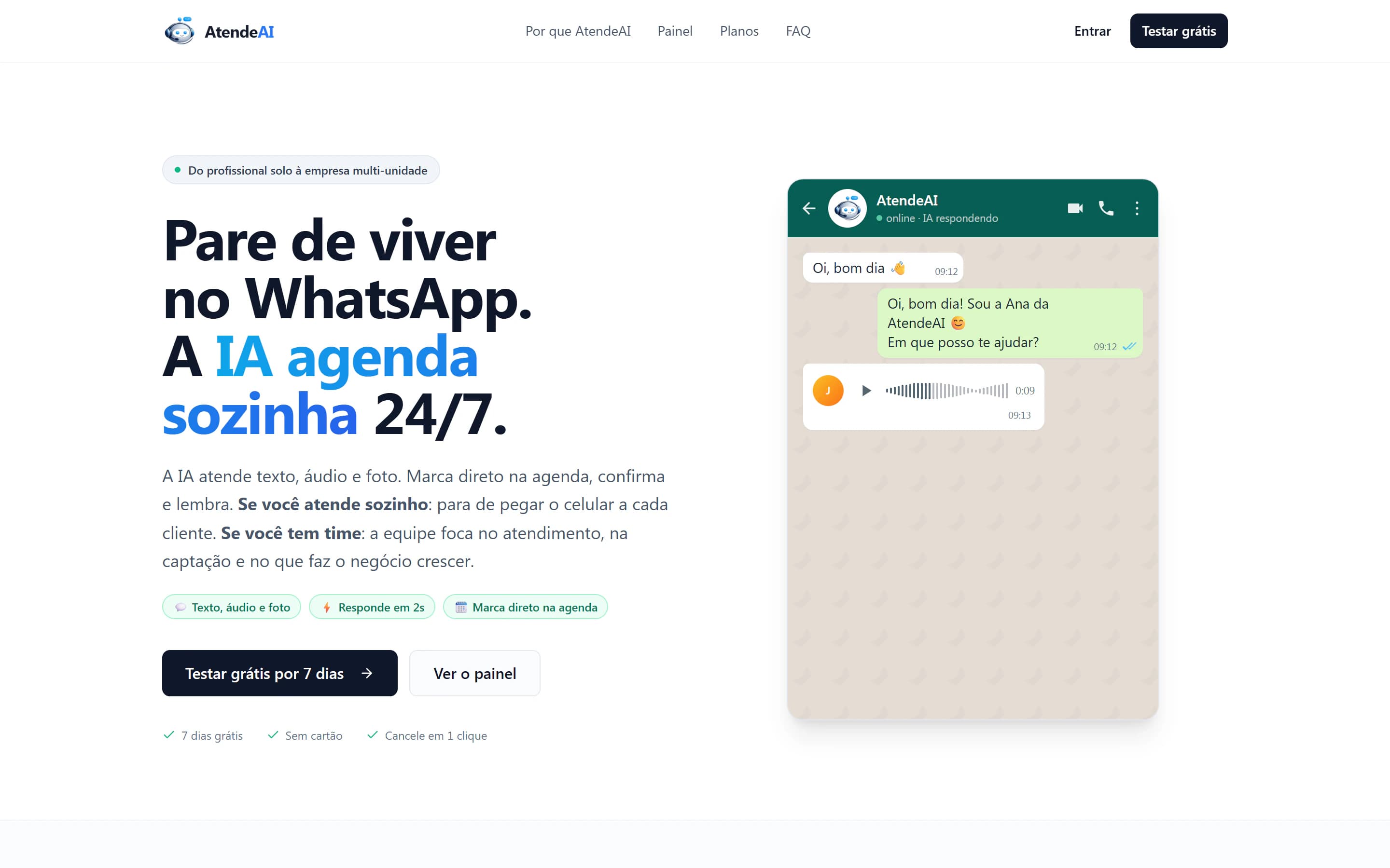 Primeira tela da landing page de AtendeAI