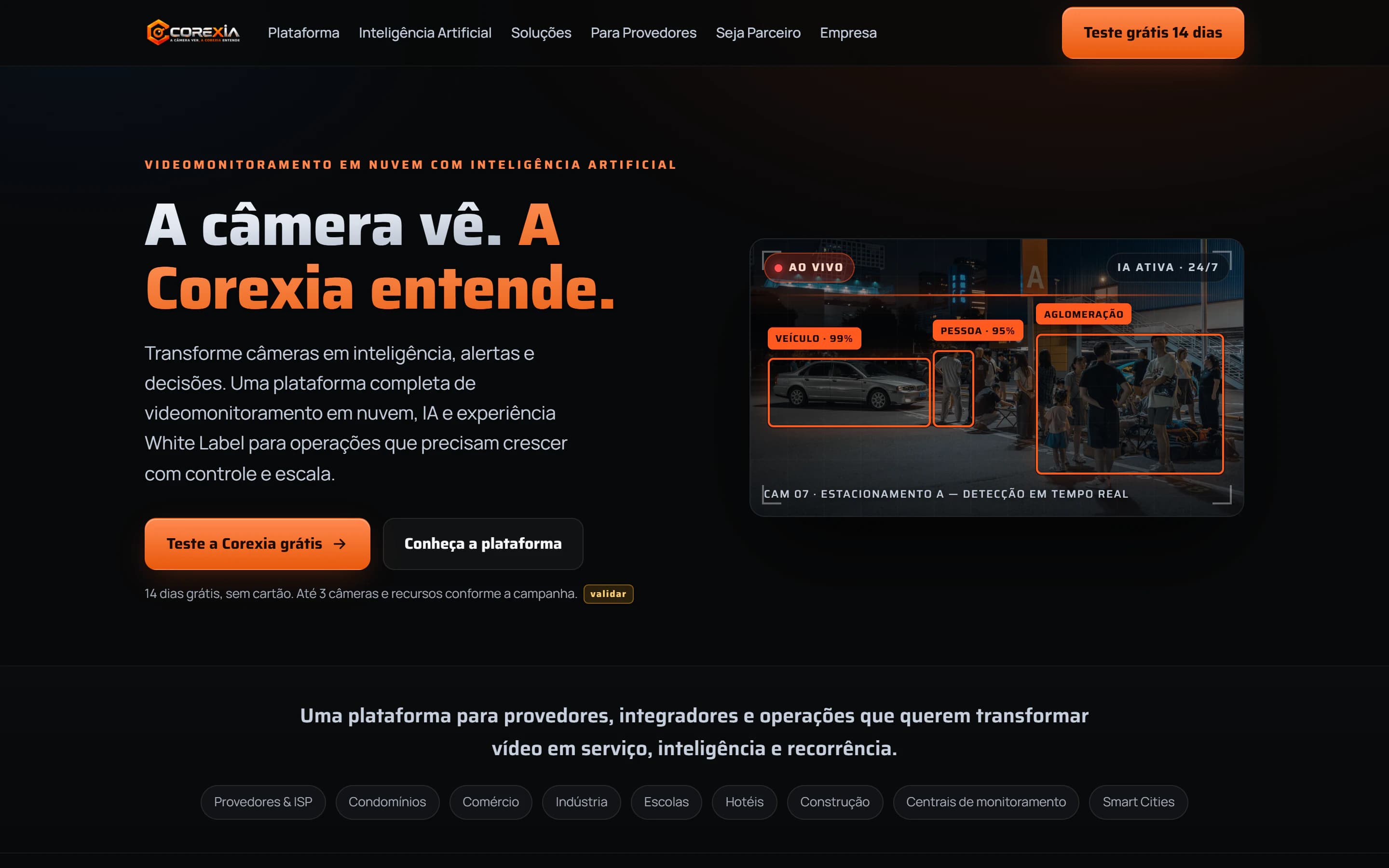 Primeira tela da landing page de Corexia