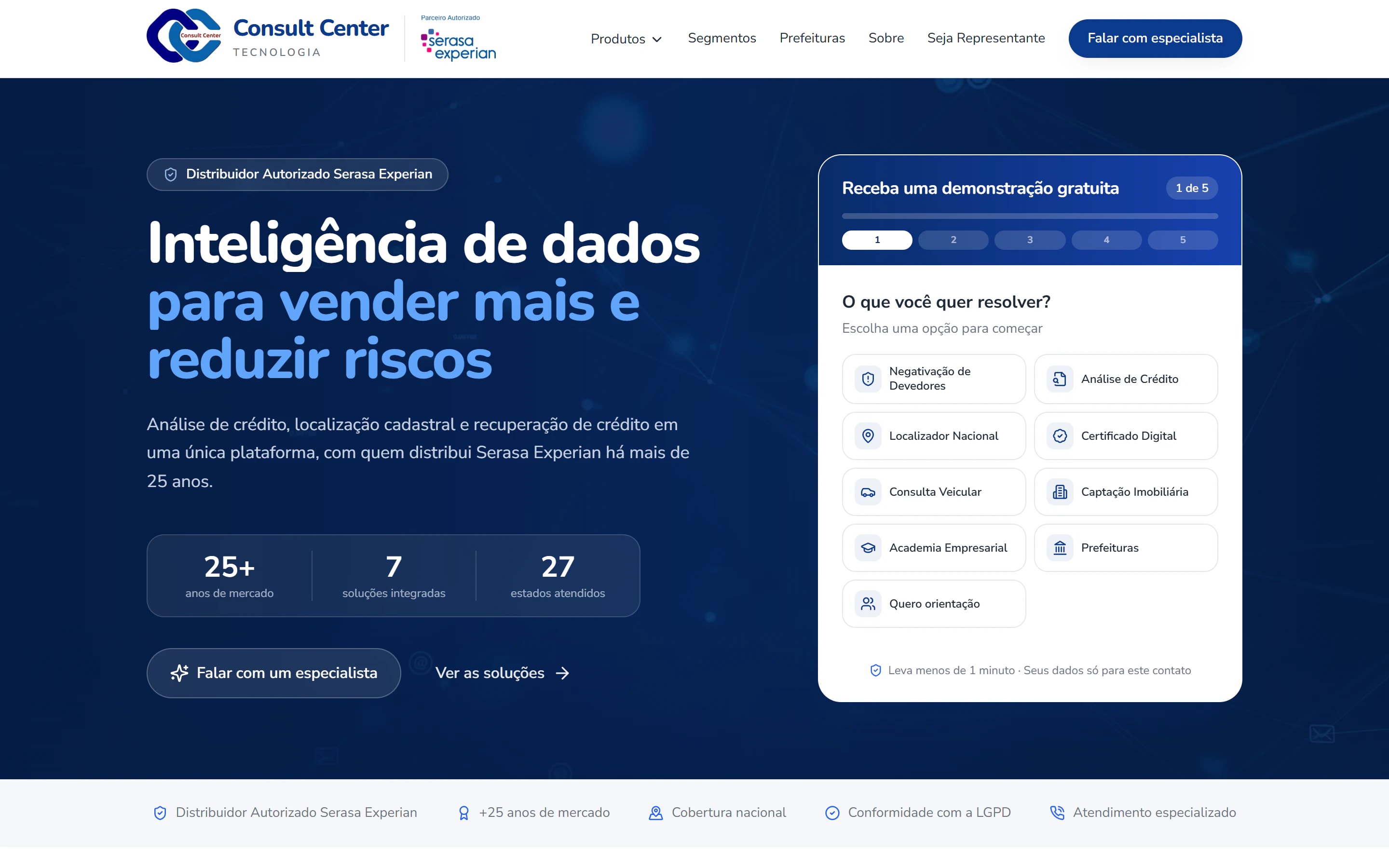 Primeira tela da página de Consult Center