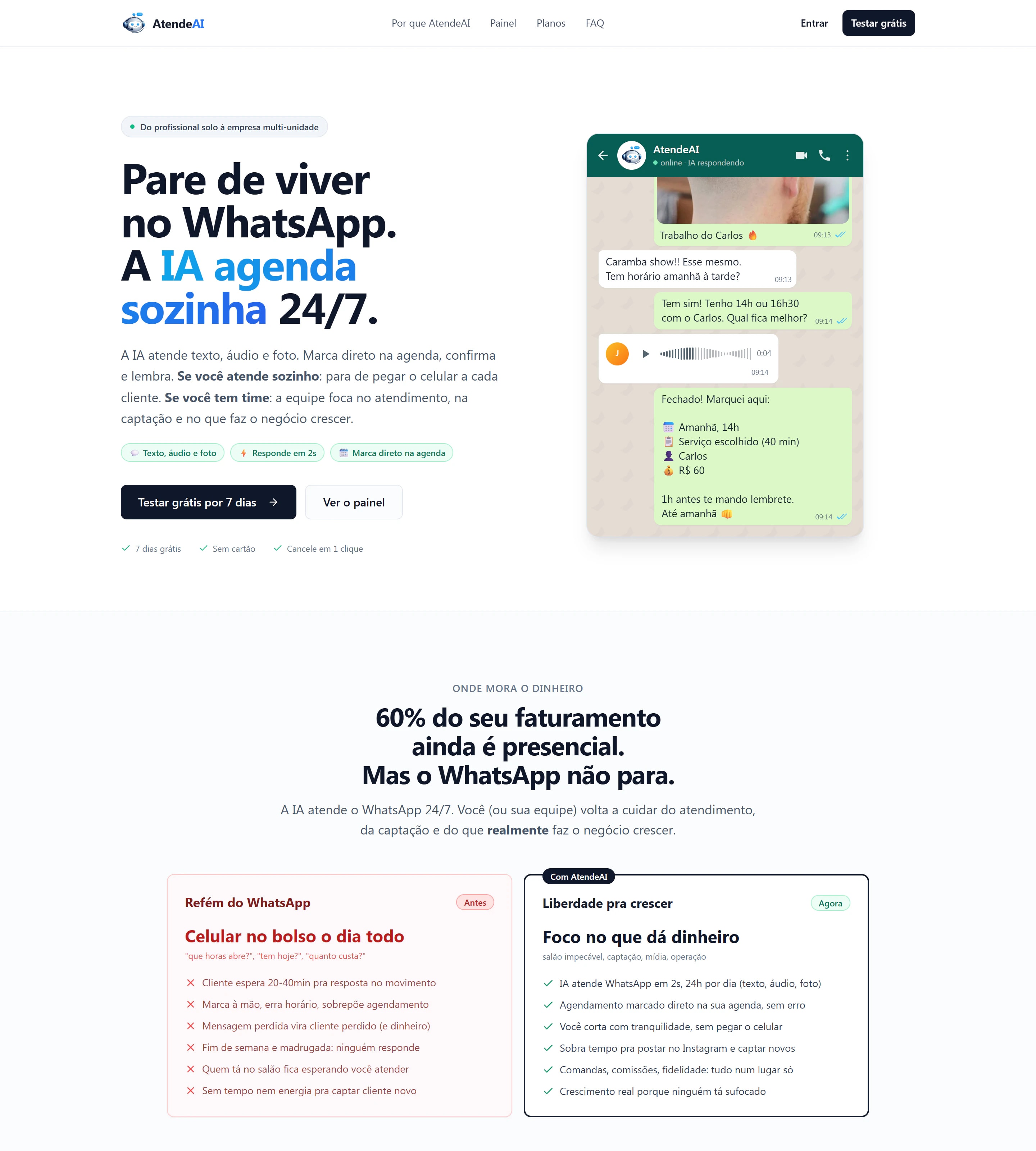 Página completa de AtendeAI