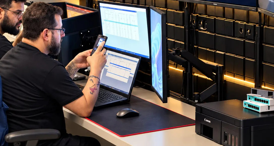 Estação de trabalho com sistemas abertos em vários monitores